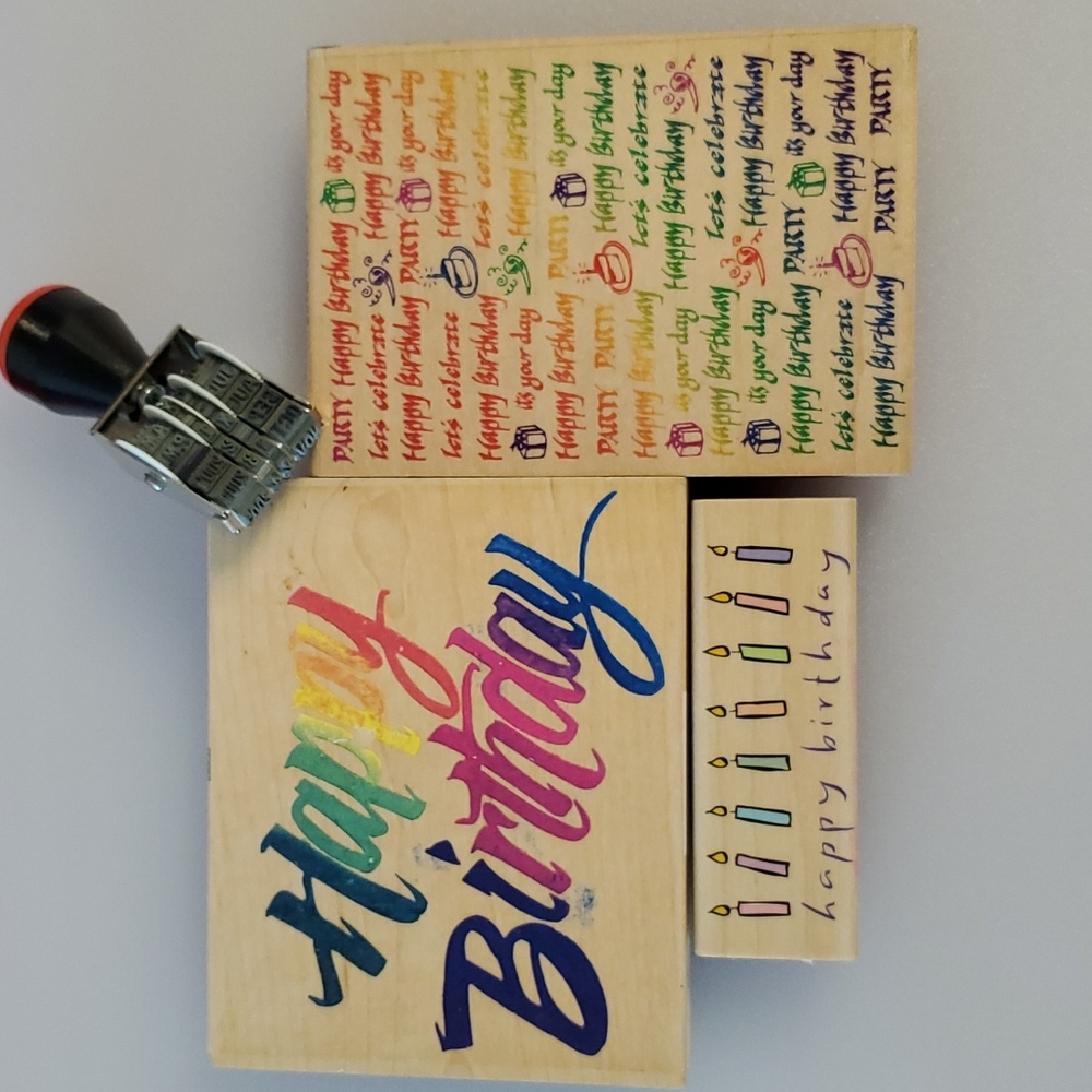 Rubber Stamps 2 full card size Happy Birthday candle design date year stamp